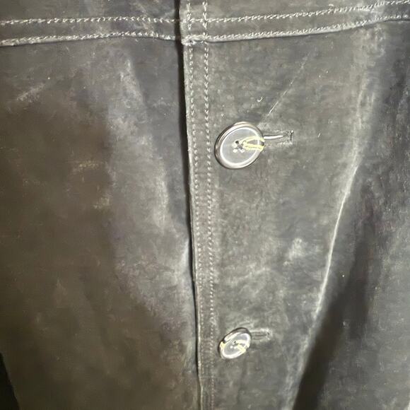 VINTAGE CHEROKEE Men's Size XL 90s Long Suede Leather Button Jacket Coat Black - Picture 6 of 13